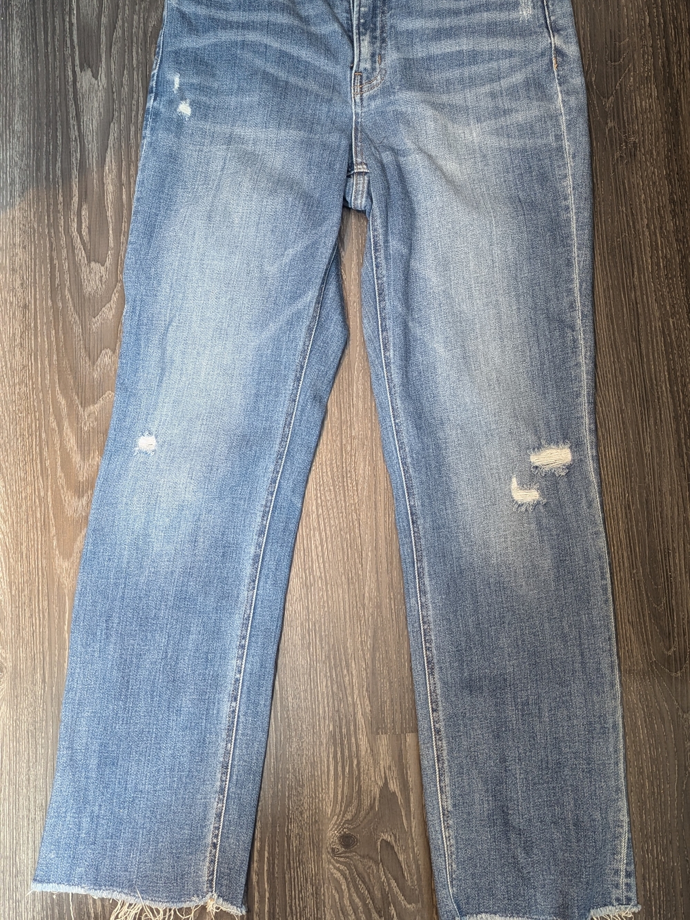 Flying Monkey Women’s Light Blue Distressed Straight-Leg Jeans
